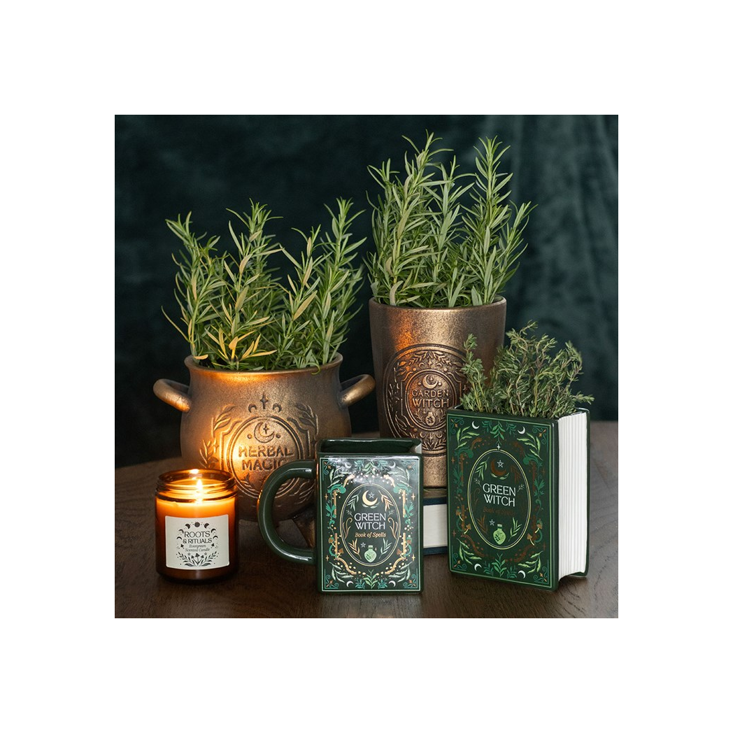Herbal Magic Bronze Effect Terracotta Cauldron Plant Pot