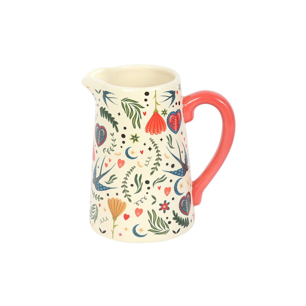 Cream Folk Print Ceramic Flower Jug