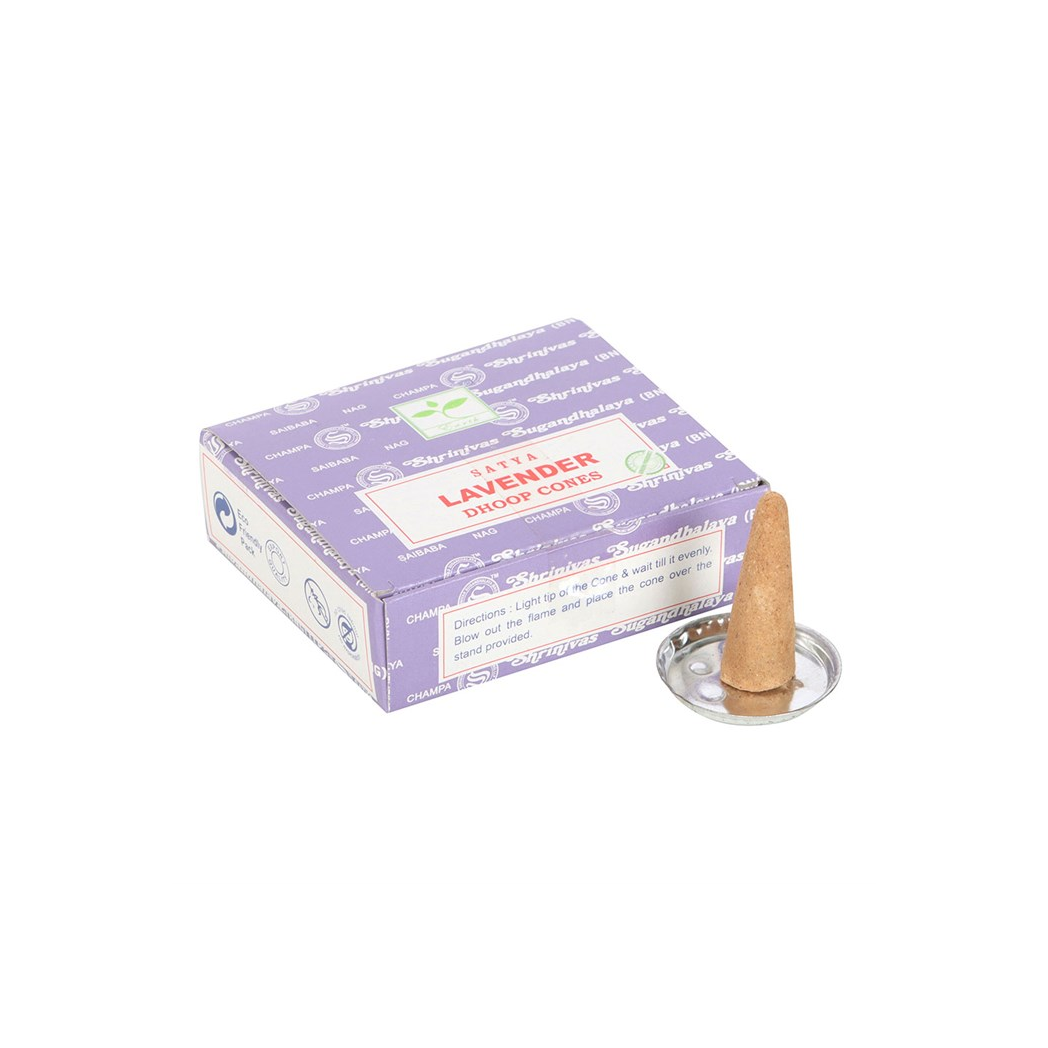 12 Packs of Lavender Dhoop Incense Cones by Satya