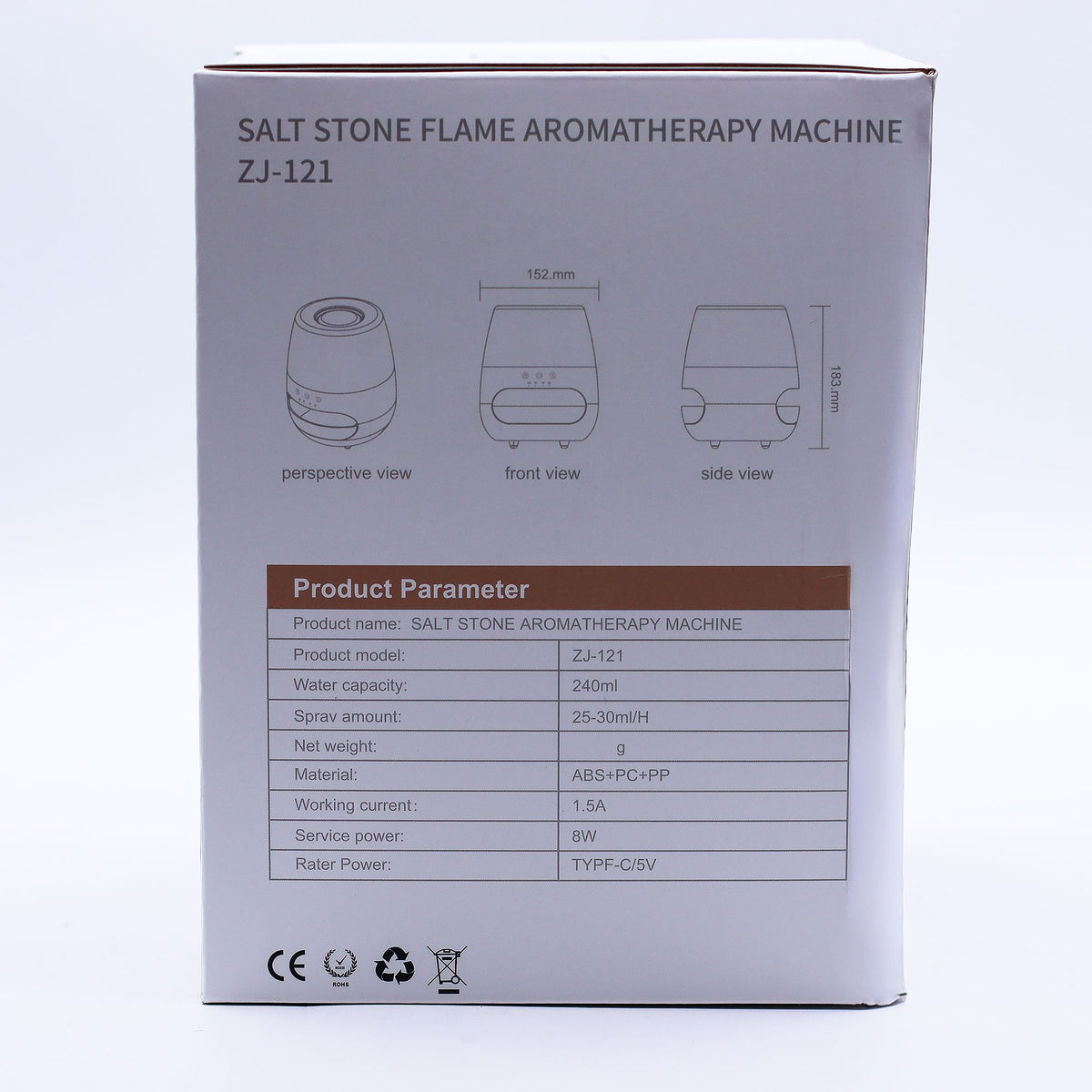 Salt Stone Flame Effect Aroma Diffuser - White USB - Colour Change and Timer