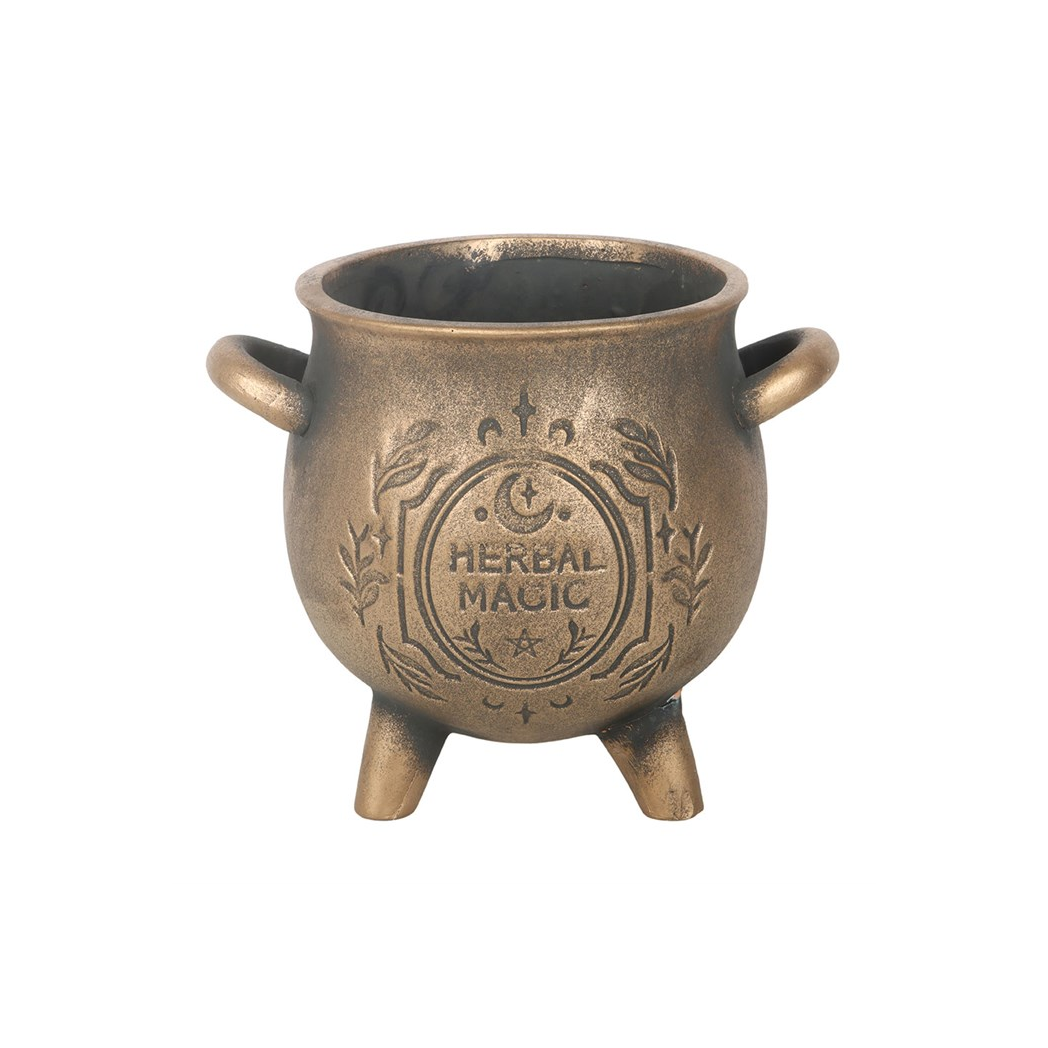 Herbal Magic Bronze Effect Terracotta Cauldron Plant Pot