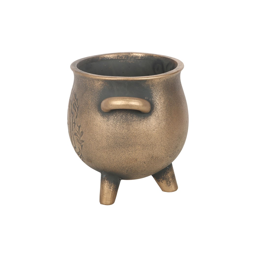Herbal Magic Bronze Effect Terracotta Cauldron Plant Pot
