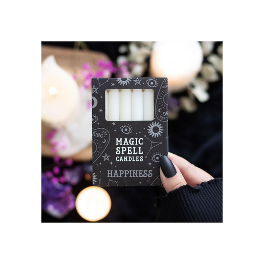Set of 12 White 'Happiness' Spell Candles