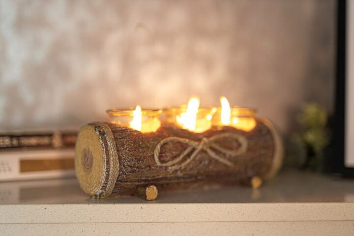 Rustic Log Tea-Light Candle Holder