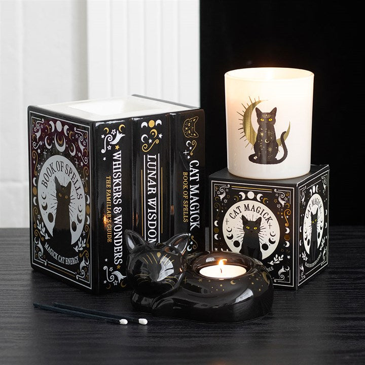 Black Cat Magick Curled Cat Tealight Holder