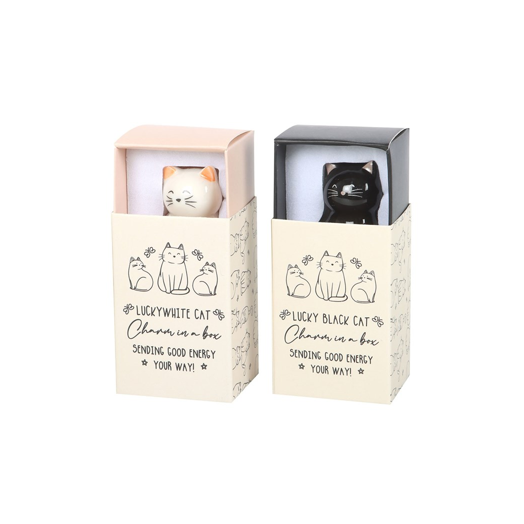 Set of 24 White & Black Lucky Cat Charms in a Box