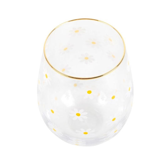 All Over Daisy Print Stemless Wine Glass